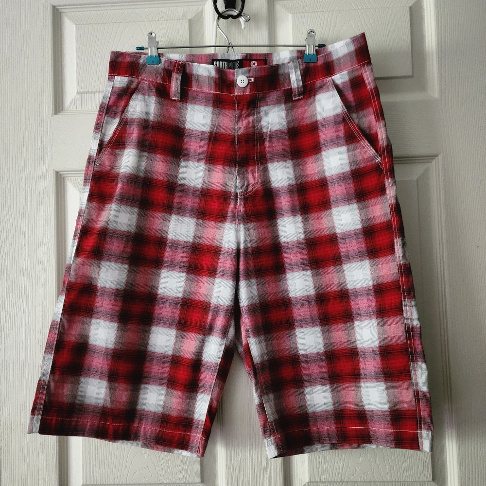SOUTH POLE Red & White Plaid Shorts.